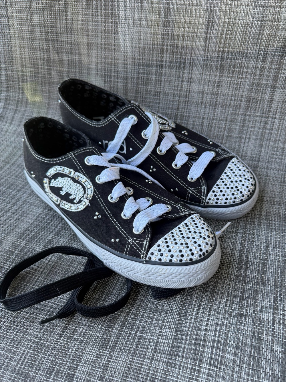 Mark Ecko Bianca Black Rhinestone Toe and Side Embellished Low-Top Sneakers